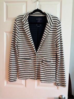 Superdry Le Prime Striped Knit Blazer Jacket Navy Cream Size Small